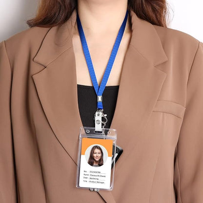 60 Pack Neck Lanyard with ID Badge Holder, Office Strap Bulk Lanyards, Stainless Metal Swivel Hook for Name Tag, Badge Holders, Keychains, Card, Blue