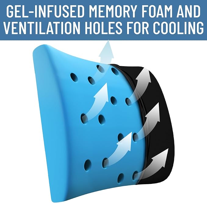 Everlasting Comfort Lumbar Support Pillow for Office Chair - Gel Infused Back Cushion for Chair, Car, Couch - Lumbar Pillow Promotes Better Posture, Back Pain Relief - Ideal for Gaming and Desk Chairs