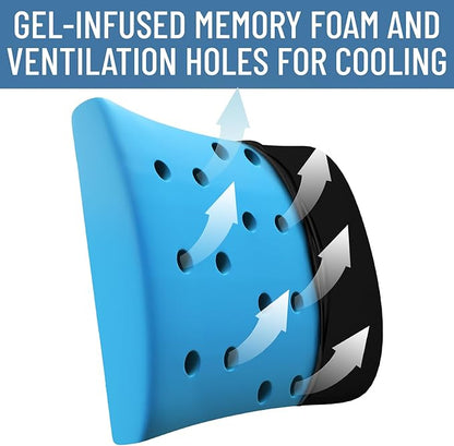 Everlasting Comfort Lumbar Support Pillow for Office Chair - Gel Infused Back Cushion for Chair, Car, Couch - Lumbar Pillow Promotes Better Posture, Back Pain Relief - Ideal for Gaming and Desk Chairs