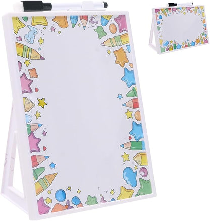 Desktop Whiteboard with Pre-Set Designs, Small White Board Dry Erase for Desk, Mini Dry Erase Board 8.5" x 6", Compact Desktop Whiteboard for Kids (Pencil)