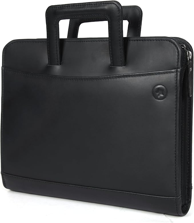 Zippered Genuine Leather Business Portfolio | Easy to Carry Organizer with Writing Pad Holder, Business Card and Pen Slots. IPAD/Tablet Holder and Flip-Closure Phone Pocket