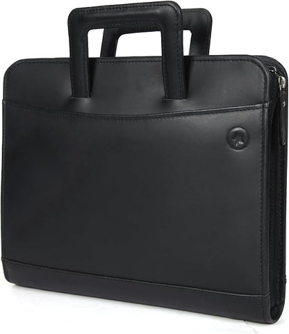 Zippered Genuine Leather Business Portfolio | Easy to Carry Organizer with Writing Pad Holder, Business Card and Pen Slots. IPAD/Tablet Holder and Flip-Closure Phone Pocket