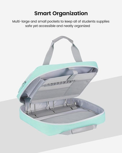 3 Inch 3 Ring Zipper Binder with Shoulder Strap & Handle & Multi-Pocket - 3" Binder with Zipper for School, Compatible with 13-Inch MacBook/Tablet -Patent Design Light Blue