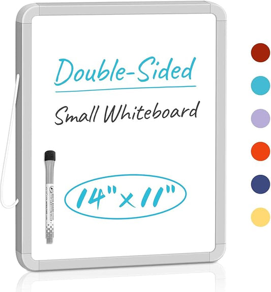 Small Double-Sided White Board Dry Erase Board For Wall, 14"x11" Hanging Whiteboard for Door, Mini Dry Erase Board with a black dry erase marker, Small Whiteboard for Kids Students, Back To School, WH