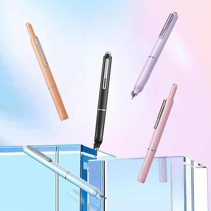 WRITECH Fountain Pen Fine Nib: Black Ink Retractable Pen Set Includes 5 Ink Cartridges Smooth Writing No leaking for Gift (Blue)