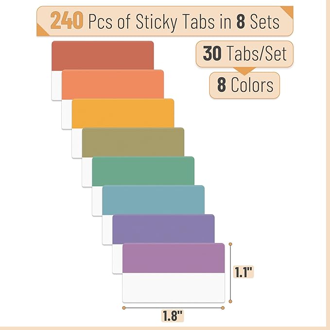Mr. Pen- Sticky Index Tabs, 240 Pcs, Colorful Sticky Tabs for Notebooks, Page Markers, Page Tabs for Binders, Page Tabs Sticky Tabs for Books, Notebook Tabs, Book Sticky Tabs for Notebooks