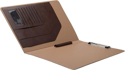 Folio Cover Case with Spring Clip Pad for Organizing Loose Documents Notepad,Writing Pad,Presentation Folder,Coffee