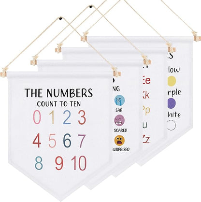 Boao 4 Pcs Boho Classroom Decor Hanging Classroom Decorations Wall Display Banners Elementary Wall Art Banner Welcome to Teacher Gift(Education,Cute)
