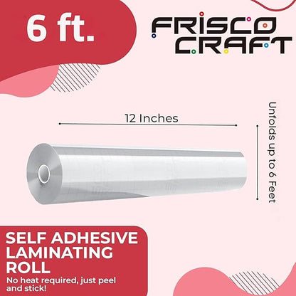 Frisco Craft Transparent Self Adhesive Laminating Roll - Self Laminating Sheets - Clear Vinyl for Decals, Sticker, & More - No Heat Sealing, Glossy, Clear Sheets (12" x 6 ft)