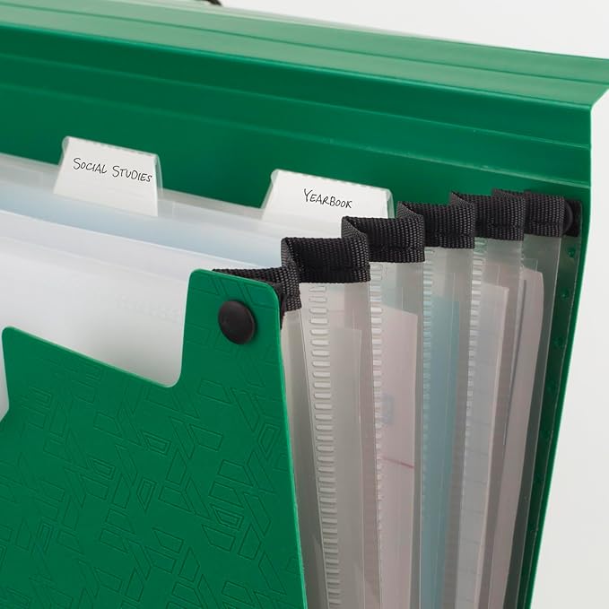 Five Star Expanding File Organizer, 6-Pocket Accordian File Organizer, Bungee Closure, Holds 11" x 8-1/2", Forest Green (350100D-ECM)