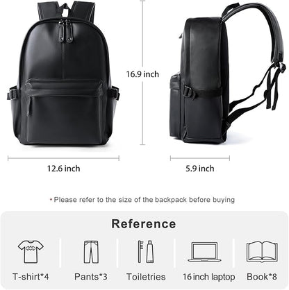 Pu Leather Laptop Backack For Men Women Classic Water-Resistant Purse Airplane Travel Backpacks Work Business Bag Black