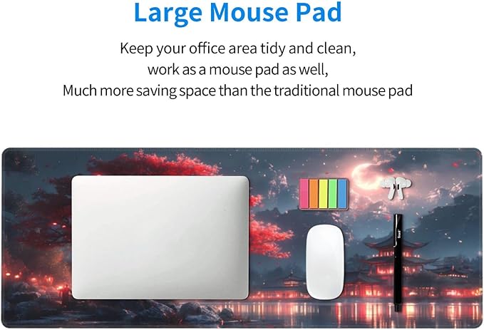 Gaming Mouse Pad Desk Pad,Extended Big Mouse Pad,31.5x11.8 Inch Long Computer Keyboard Mouse Mat Mousepad with 3mm Non-Slip Base and Stitched Edge for Gaming and Office… (Night Lake)