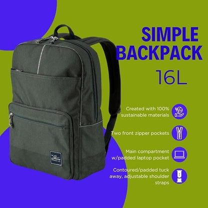 Skyway Luggage Rainier Simple Backpack, Eco-Friendly Made of 100% rPET Travel Laptop Bag for Women & Men, Flight Approved Carry On Bag, 16L, Olympic Green