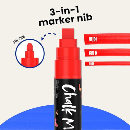 Chalkola Neon Car Window Markers - 10 Chalk Pens (with Gold, Silver) - 3 in 1 Nib, 10mm Jumbo Tip - Washable Liquid Chalk Markers for Blackboard, Chalkboard, Glass, Cars - Erasable Window Glass Pens