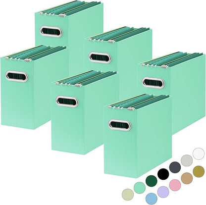 Oterri File Organizer, Small Storage Box, Cardboard File Folder Organizer, Collapsible File Box, Hanging File Organizer for Letter Size, Portable File Box with Handle, Only Box (Mint Green,6 Packs)