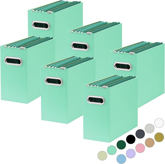Oterri File Organizer, Small Storage Box, Cardboard File Folder Organizer, Collapsible File Box, Hanging File Organizer for Letter Size, Portable File Box with Handle, Only Box (Mint Green,6 Packs)