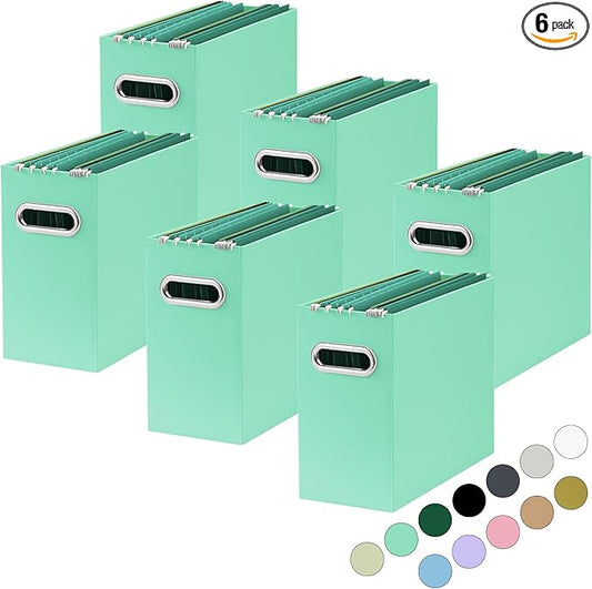 Oterri File Organizer, Small Storage Box, Cardboard File Folder Organizer, Collapsible File Box, Hanging File Organizer for Letter Size, Portable File Box with Handle, Only Box (Mint Green,6 Packs)