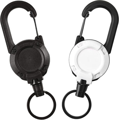 Heavy Duty Retractable Keychain,Multitool Carabiner Badge Holder,Tactical ID Badge Reel with 23.6” Steel Retractable Cord for Men and Women（Black and White Combo）