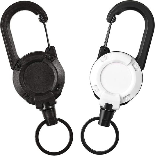Heavy Duty Retractable Keychain,Multitool Carabiner Badge Holder,Tactical ID Badge Reel with 23.6” Steel Retractable Cord for Men and Women（Black and White Combo）