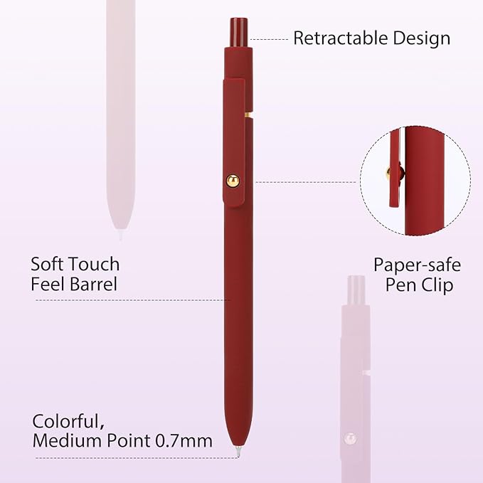 FIOVER Colorful Gel Pens - 12Pcs 0.7mm Multi-Colored Pens, Smooth Writing Coloring Journaling Supplies for Note Taking, Cute Aesthetic Office School Supplies (12PCS Colorful Ink)