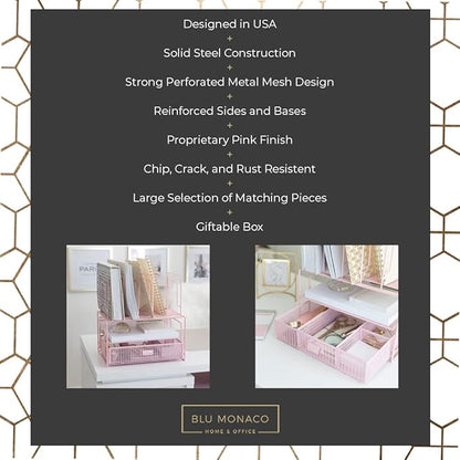 BLU MONACO Pink Workspace Desk Organizer and Accessories Desktop Rack with File sorters and Drawer for Office Supplies, Paper, Device and Folder