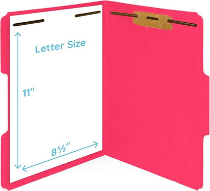 50 Red Fastener File Folders - 1/3 Cut Reinforced Tab - Durable 2 Prongs Bonded Fastener Designed to Organize Standard Medical Files, Law Client Files, Office Reports - Letter Size, Red, 50 Pack
