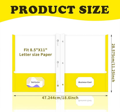 Folders with Pockets,IntoJoy 50 Pack Two Pocket Folders Business Card Holder Paper Folders with Prongs for School Office Filing Cabinet Resume Portfolio (Yellow)
