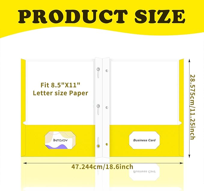 Folders with Pockets,IntoJoy 50 Pack Two Pocket Folders Business Card Holder Paper Folders with Prongs for School Office Filing Cabinet Resume Portfolio (Yellow)