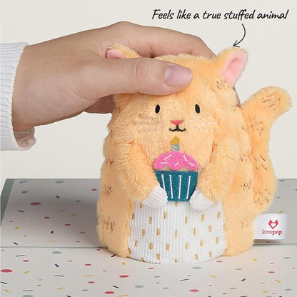Lovepop Plushpop Soft Animal Pop-Up Card for Her and Him - 3D Birthday Greeting Card for Boys, Girls, Men, Women - Cupcake Cat - 6" x 8" Card