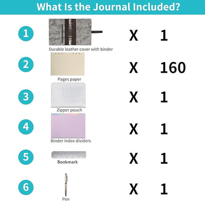 Wonderpool Leather Journal Refillable Binder A5 Writing Notebook Folder Organiser with Dotted Paper & Multi Pockets Cover for Business School Travel (A5, Black)