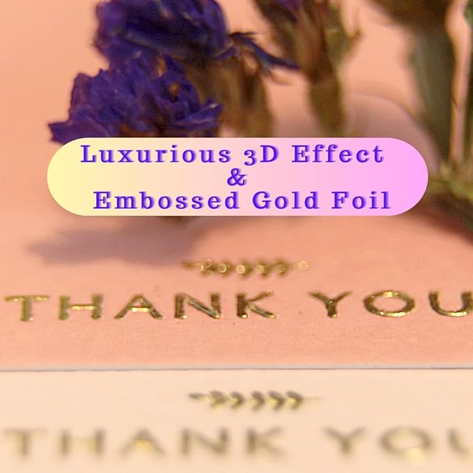 RUN2PRINT (36 Pack Thank You Cards With Envelopes & Foil Stickers - Elegant Dusty Pink Emboss Gold Foil Pressed - Blank Notes Wedding, Bridal, Baby Shower, Business and Formal All Occasion Cards