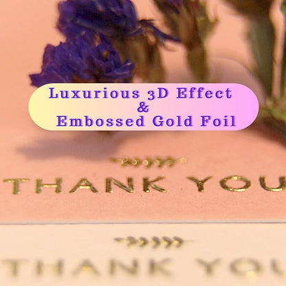 RUN2PRINT (36 Pack Thank You Cards With Envelopes & Foil Stickers - Elegant Dusty Pink Emboss Gold Foil Pressed - Blank Notes Wedding, Bridal, Baby Shower, Business and Formal All Occasion Cards