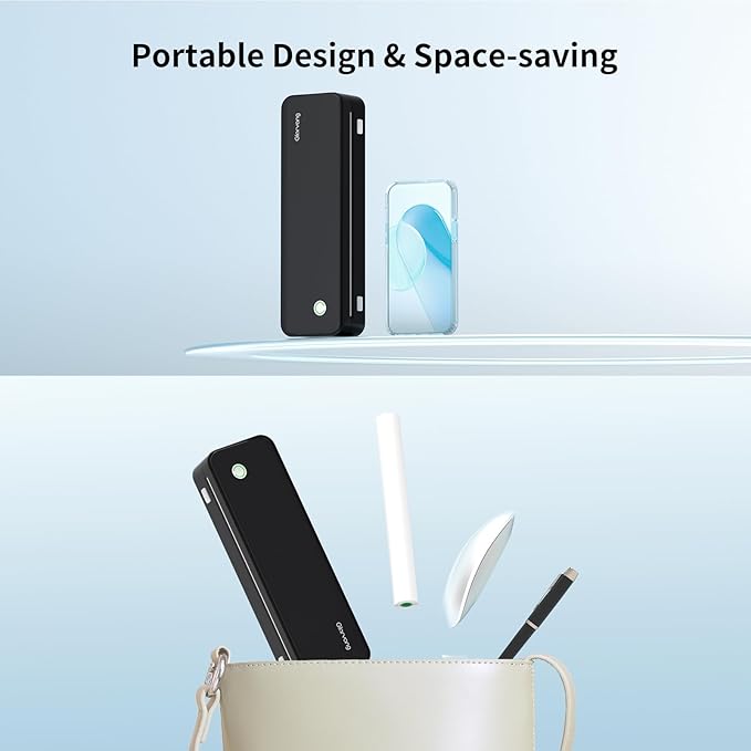 300DPI Portable Printer Wireless for Travel, Inkless Small Bluetooth Printers for Home Use, Compatible with Mobile Phone & Laptop, Support 8.5 x 11 Inch & A4 Thermal Printer Paper, Black