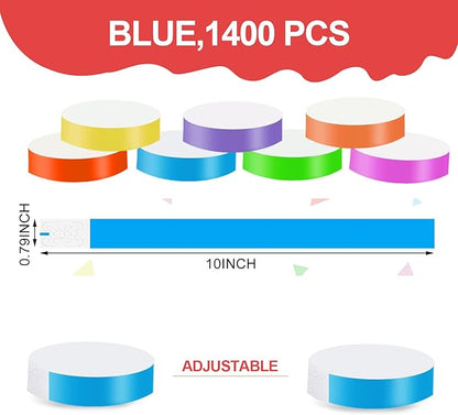 1400 Pack Wristbands for Events Paper Wristbands Waterproof Paper Bracelets Neon Wrist Bands Colored Wristbands Adhesive Hand Bands Armbands for Concerts(Blue)