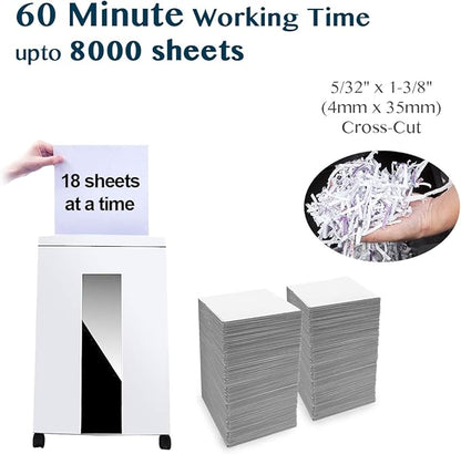 WOLVERINE 18-Sheet Shredders for Home Office Heavy Duty P-4 Security Level Crosscut Paper Shredder Paper/CD/Card Ultra Quiet Paper Shredder for Home with 6 Gallons Pullout Waste Bin SD9113(White ETL)