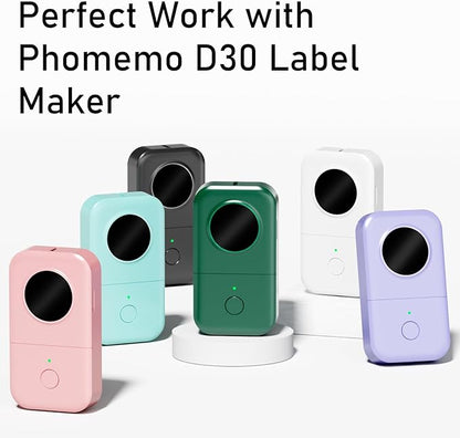 Phomemo D30 Label Tape, for D30 D35 Q30 Q30S Q31 Label Maker, Black on Mermaid Color Sticker Thermal Paper Self-Adhesive Label Maker Tape, 12 x 40mm (3/8" x 11/2") 160 Tapes/Roll, 3-Roll