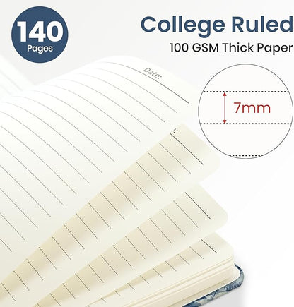 Lined Spiral Journal Notebook for Women, A5 College Ruled Journals for Writing, Hardcover Notebooks for Work, Note taking and Office School Supplies,140 Pages - Blue Leaves