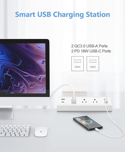 Desk Clamp Power Strip USB C,40W Fast Charging Station,2 PD 20W USB C Charger,Desk Edge Mount Power Strip 4 USB Ports 3 Widely Spaced Outlets Surge Protector,6ft Flat Plug,Fit 1.96" Tabletop Edge