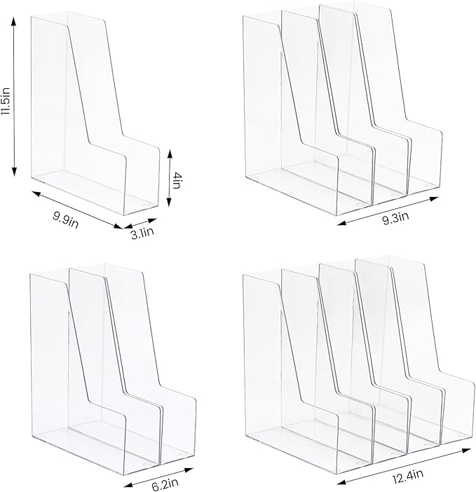 Vertical File Holder, Clear PET Desk Organizer and Storage Bins Holding for Magazines, Binders, Notebooks, Envelopes, Multi-purpose Plastic Document Organizer for Home Office, 4 pack
