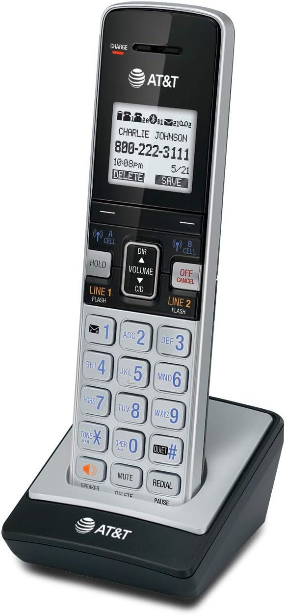 AT&T TL86003 Accessory Cordless Handset, Silver/Black | Requires AT&T TL86103 to Operate