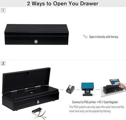 HONEY BEAR Flip-top Cash Drawer with 8 Coins & 6 Bills for POS System Receipt/Thermal Printer,with RJ11 Interface 12V/24V