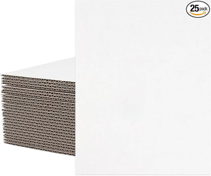 Mat Board Center, 25 pack 8.5x11 Corrugated Cardboard sheet, 1/8 inch thick, Flat Cardboard Inserts for Mailing, Packaging & Shipping, Cardboard Backing, Craft Card Board (White on one side)