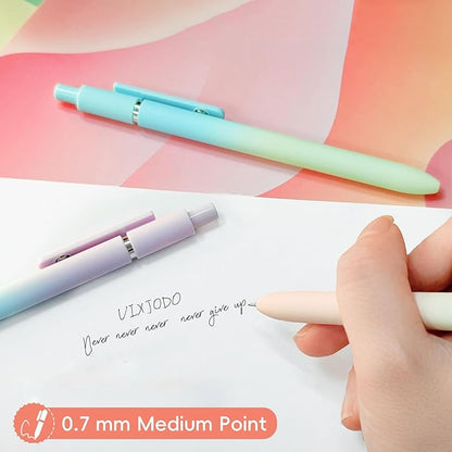 UIXJODO Gel Pens, 5 Pcs Black Ink Pens for Women, 0.7mm Medium Point Smooth Writing Pens with Silicone Grip, High-End Series Metal Clip Retractable Pens for Journaling Note Taking (5 Pcs Pastel)