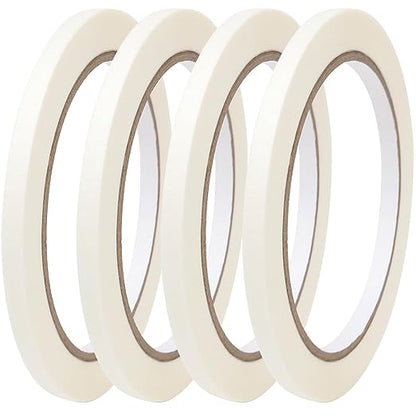 4 Pack White Artist Tape - Art Masking Tape for Watercolor Paper, Canvas Acrylic Painting, Curves, Framing, Paint, Gouache, Console - Acid Free Drafting Tape 1/4" (0.25") Wide - 360FT Total