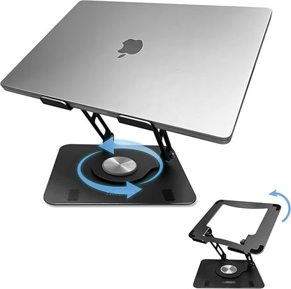 Swivel Laptop Stand for Desk, Adjustable Laptop Stand for Desk w/ 360° Rotation, Raise Tilt Cools Laptop with This Ergonomic Laptop Stand Riser, Collapsible iPad Computer Laptop Stand (Black)