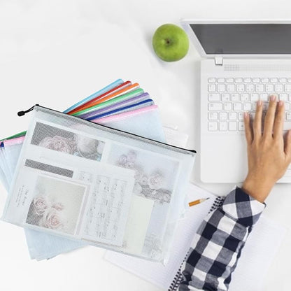 Vuzvuv A3 Size-22pcs 16.9"x 12" Mesh Zipper Pouch Zipper Bags,8 Colors Document File Folders with Label Sticker,Plastic Mesh Bag for File, Makeup, Board Game School Office Home Travel Storage