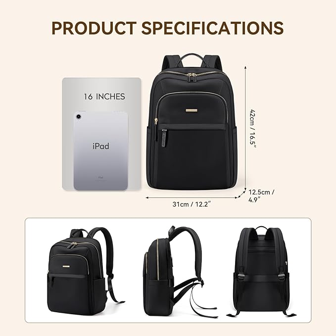 Laptop Backpack for Women Travel Work Commute Casual Daypack Backpack Purse Computer Bags Fit 16 Inch Notebook (Black)