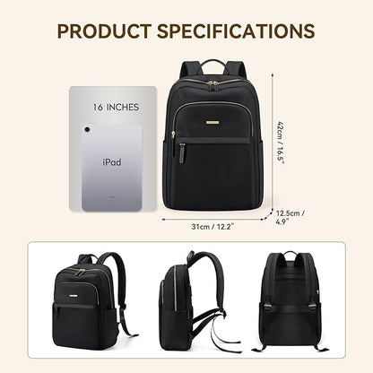 Laptop Backpack for Women Travel Work Commute Casual Daypack Backpack Purse Computer Bags Fit 16 Inch Notebook (Black)