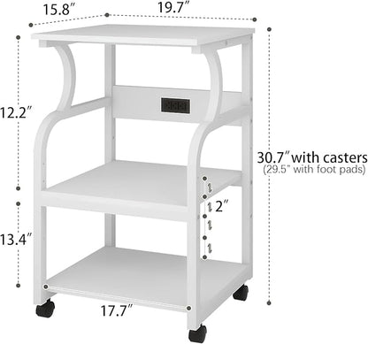 Natwind 3 Tier Printer Stand,Printer Table with Adjustable Storage Shelf, Rolling Printer Cart with Wheels for Home Office Organization,Multifunctional Shelves for Heat Press,3D Printer (White)