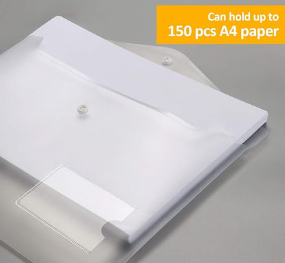 A4 Plastic Envelopes,20 Pack Clear Plastic Poly Envelope with Button Snap Closure,Clear Plastic Folders for Documents,Plastic File Bag Filing Envelopes for School Work Office Organization